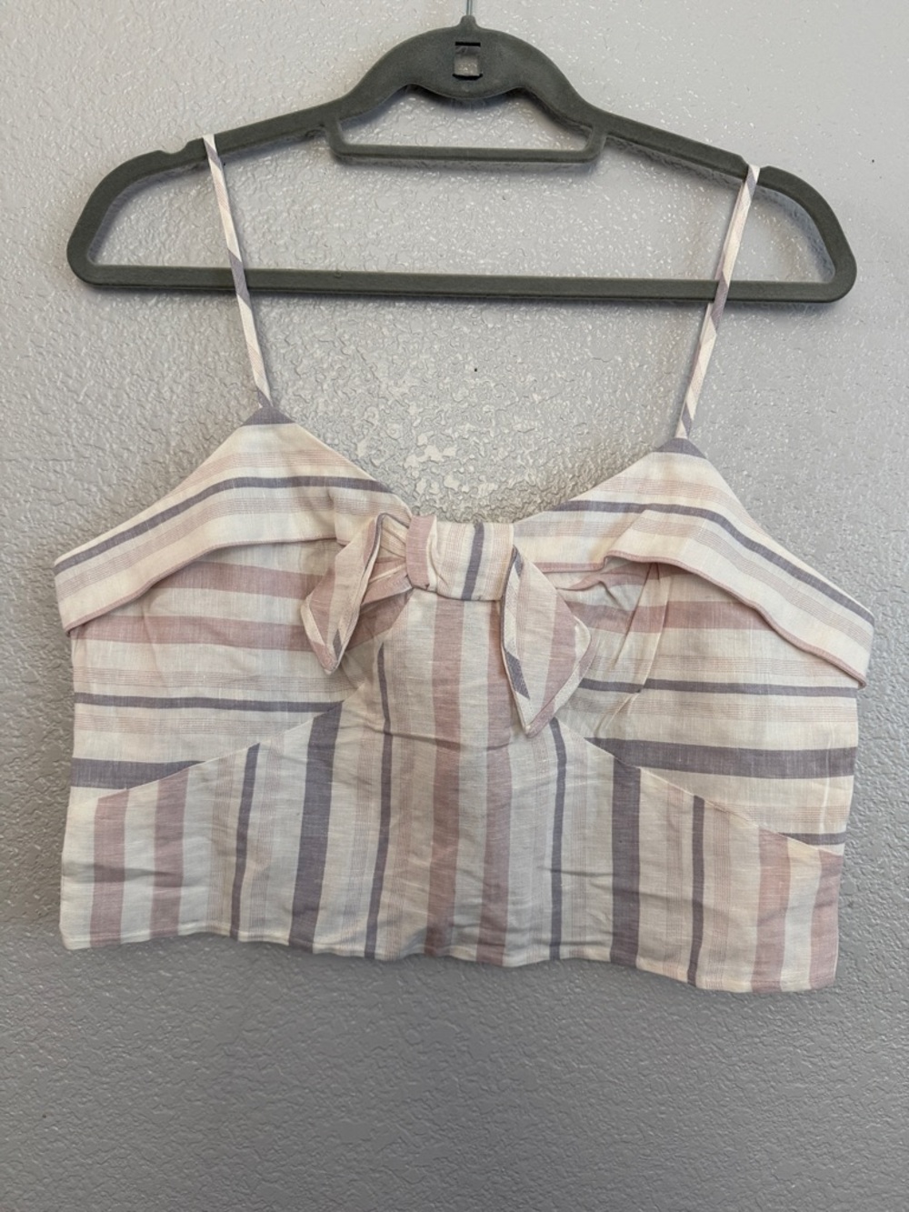 Express Striped Tie-Front Crop Top - Mauve Pink & Gray